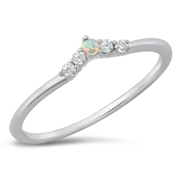 Jewelry - Sterling Silver Lab Opal Ring – Dainty 3mm Accent with Clear CZ